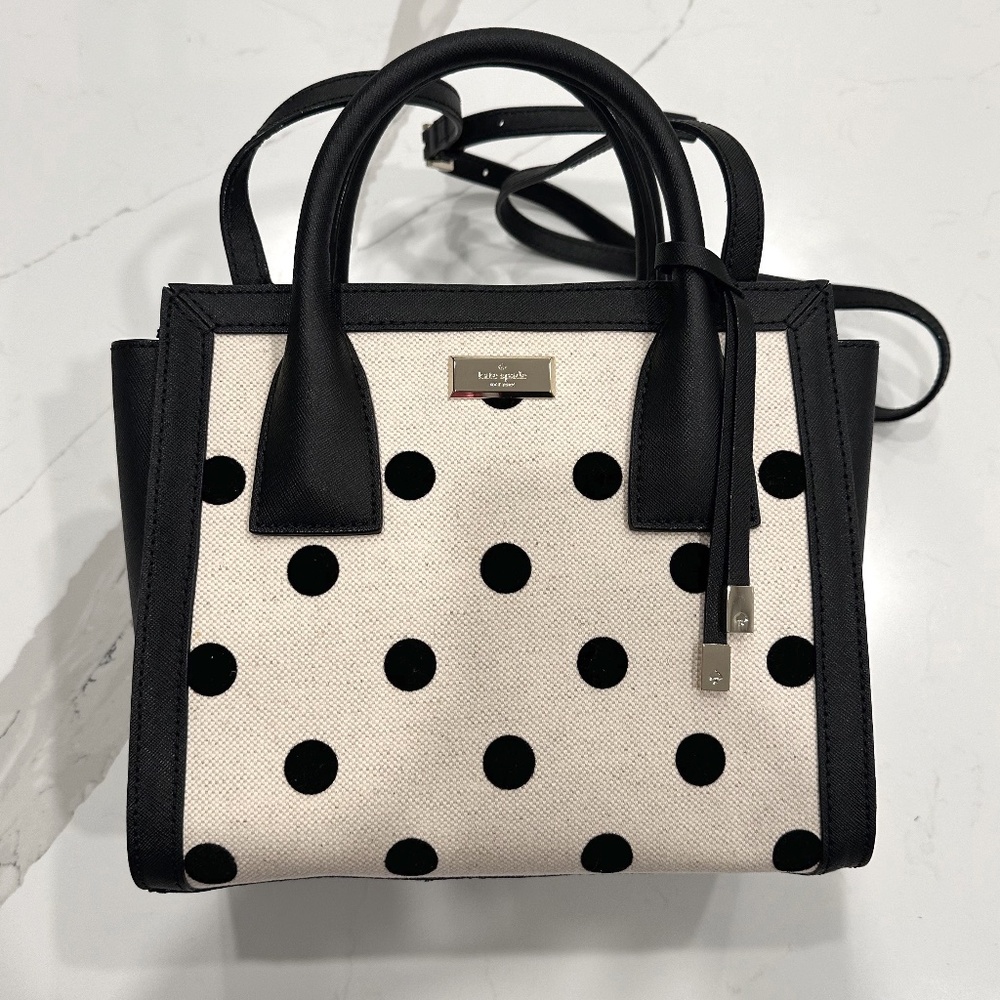 Kate Spade Black Polka Dot Tote Canvas & Leather